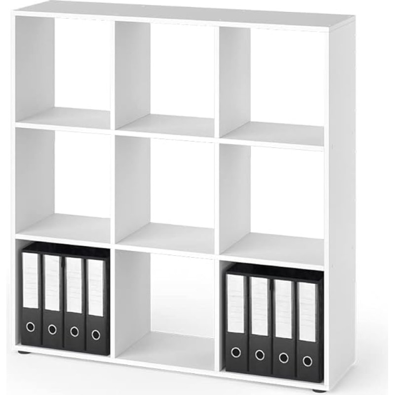 Vicco Nove Room Divider Standing Bookcase White 104 x 108 cm with 2 Folding Boxes