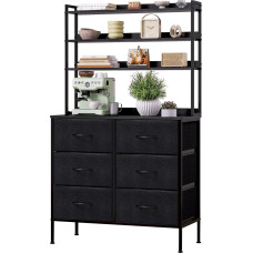 Kommode, Stoffkommode mit 6 Schubladen, hohe Kommode mit offenem Aufbewahrungsregal, 3-in-1-Aufbewahrungs-Organizer für Schlafzimmer, Wohnzimmer, Kinderzimmer, Schrank, Schwarz