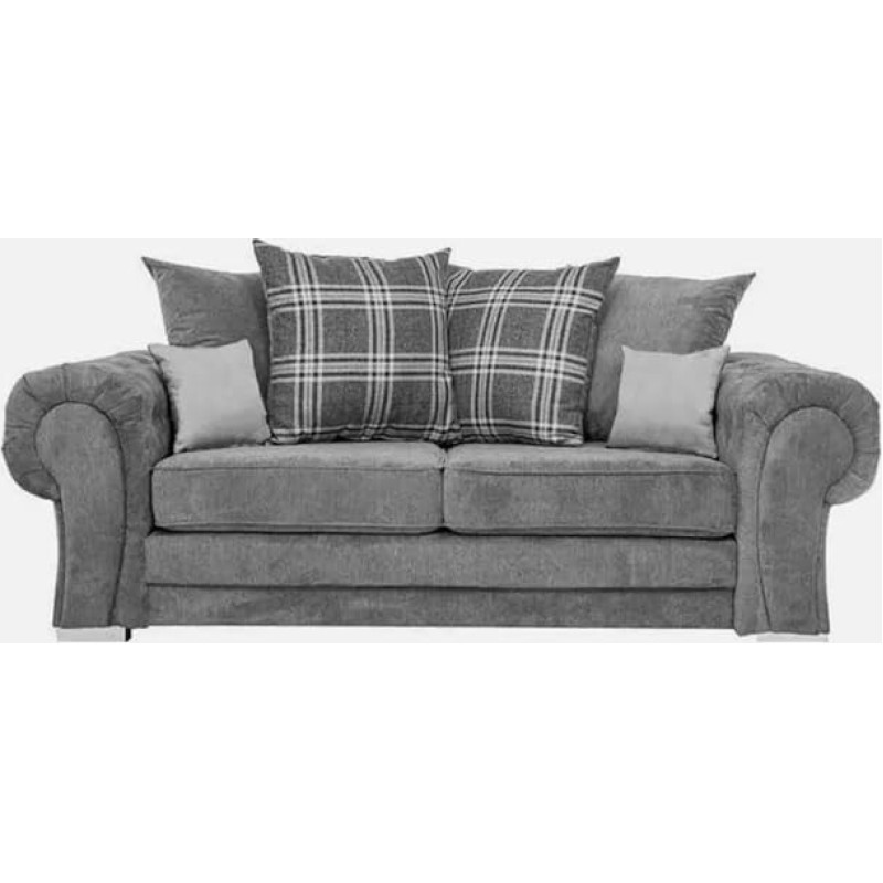 Chenille Grey 3 Seater Sofa Set, Verona Collection Velvet Material Left and Right Corner Lounge Couch with Scatter and Full Back Modern Living Room Furniture