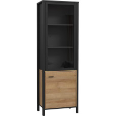 Forte HIGH ROCK L/R Display Cabinet with 2 Doors, Composite Wood, Black/Riviera Oak, W x H x D: 64.8 x 193.9 x 40.2 cm