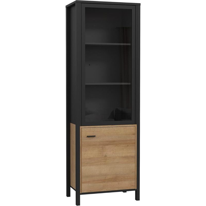 Forte HIGH ROCK L/R Display Cabinet with 2 Doors, Composite Wood, Black/Riviera Oak, W x H x D: 64.8 x 193.9 x 40.2 cm