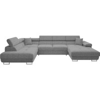 Mirjan24 Torezio Corner Sofa Up with Bed Box, Adjustable Headrests, Sofa with Sleep Function, Corner Couch for Living Room, Upholstered Corner, U-Shape Couch with Bed Function (Lux 05, Side: Left)