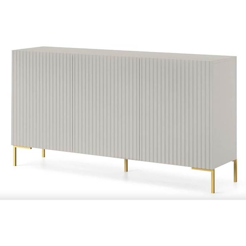 Selsey Chest of Drawers Storage Cabinet 140 cm 3 Doors 6 Compartments Grey Beige Golden Legs Lamb Loo