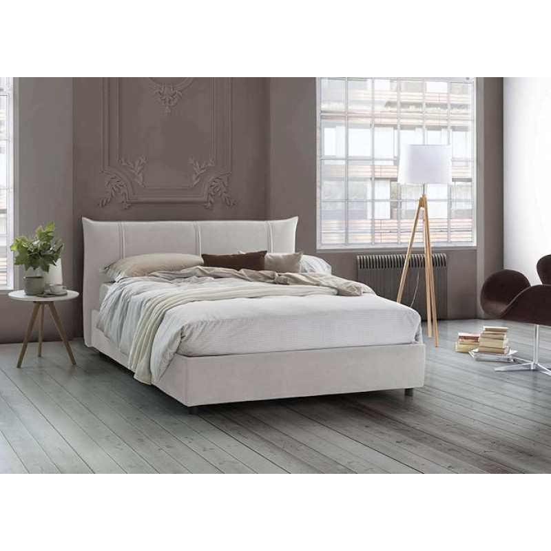 Talamo Italia - Flavia White Fabric Storage Bed - 100% Made in Italy - Front Opening + Mattress 160 x 190 cm