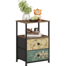 VEDECASA Chest of Drawers with 2 Drawers, Open Shelves Bedside Table, Dresser for Bedroom, Vintage Bedside Table, Storage Cabinet for Living Room, Sofa, Couch, Cabinet, Wooden Board, Easy to Assemble