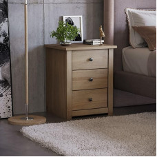 Home Discount® Panama Bedside Chest 3 Drawer, Natural Oak Waxed Bedroom Furniture
