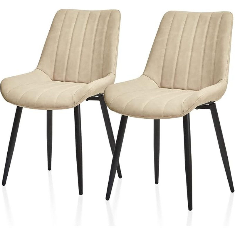 TUKAILAI Dining Room Chairs Set of 2 Faux Leather Kitchen Chairs with Backrest, Soft Cushions, Metal Legs, Ergonomic Chairs, Modern Chairs for Kitchen, Dining Room, Living Room, Reception Room, Beige