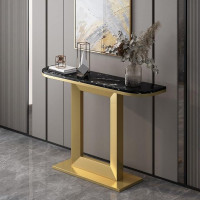 XAoSCd Glam Marble Console Table Iron Crescent Moon Console Sofa Table for Hall Semicircular Desktop Square Shape Base Porch Table Ultra Narrow Case Entrance Ha, Gold 63