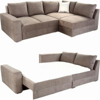Corner Sofa Long-Lasting Sleeper W260/T181/H88 cm Spring Core Box Spring System Including Sleep Function Bed Box Cold Foam Topper, Ottoman Mountable Left or Right, Microfibre Cover in Light Brown