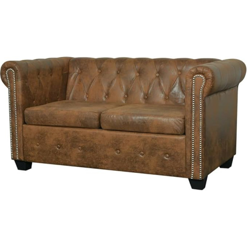Willood Chesterfield Sofa 2 Seater Faux Leather Brown