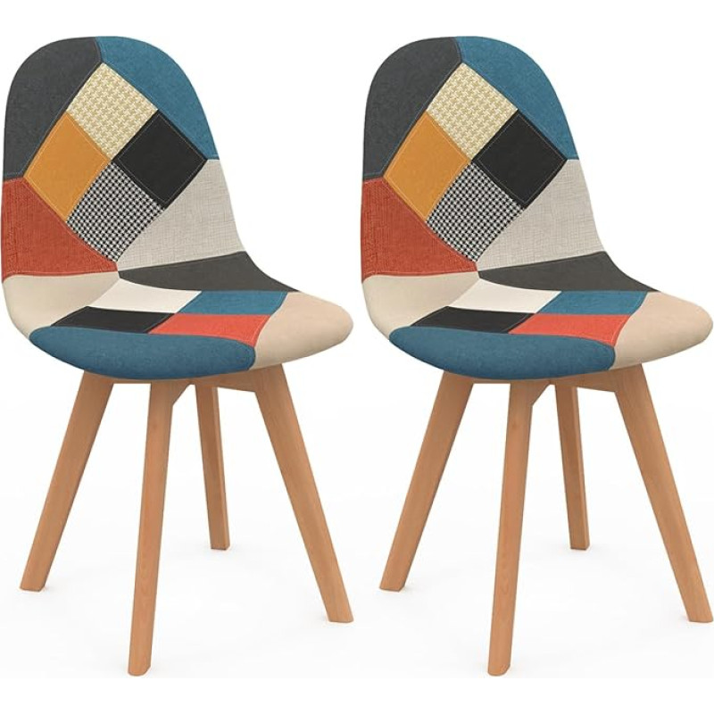 IDMarket - Set of 2 Scandinavian Chairs Sara Patchwork Beech Multi Colour Office Chair