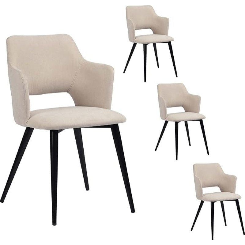MEUBLE COSY Dining Room Chairs Set of 4 Kitchen Chairs Upholstered Chairs with Armrests Fabric Living Room Chair Metal Legs