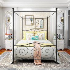 HAHRIR King Size Bed Frame Platform 150 x 200 cm King Size Bed Frame with Vintage Headboard and Footboard, Heavy Duty Steel Slats and Mattress Base Support - Black