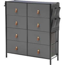 HULALA HOME Chest of Drawers Sideboard, 8 Drawers Made of Fabric with Handles, Storage Cabinet for Bedroom, Living Room and Office, Dark Grey