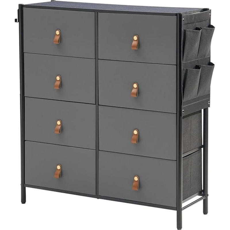 HULALA HOME Chest of Drawers Sideboard, 8 Drawers Made of Fabric with Handles, Storage Cabinet for Bedroom, Living Room and Office, Dark Grey