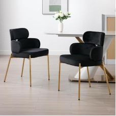 chairus Set of 2 Velvet Padded Dining Room Chairs for Kitchen Modern Kitchen Chairs Armchair Living Room Upholstered Chairs for Dining Table Dining Room (Black)