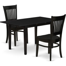 East West Furniture NOVA3-BLK-W 3-teiliges Küchentisch-Set für kleine Räume, enthält einen rechteckigen Esszimmertisch mit Schmetterlingsblatt und 2 Esszimmerstühlen, 81,3 x 137,2 cm, Schwarz