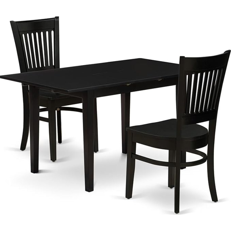 East West Furniture NOVA3-BLK-W 3-teiliges Küchentisch-Set für kleine Räume, enthält einen rechteckigen Esszimmertisch mit Schmetterlingsblatt und 2 Esszimmerstühlen, 81,3 x 137,2 cm, Schwarz