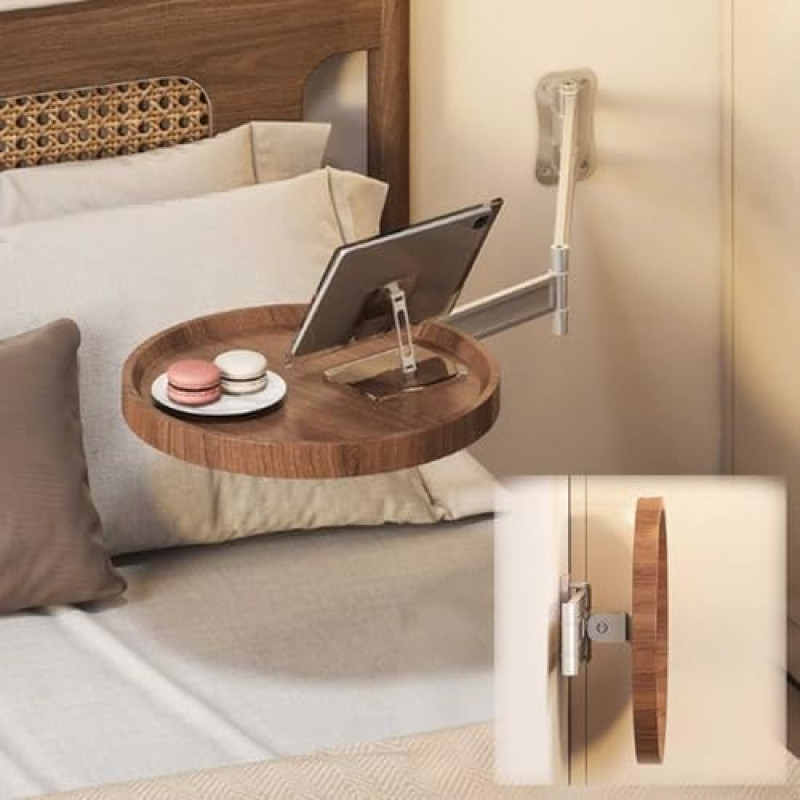 Generisch Folding Table Wall Mounted Small Round Tray, Fold Down Wall Desk Retractable Wall Table for Bed Shelf Wood Fold Down Table Folding Coffee Table for Bedroom Living Room Study