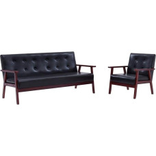 Festnight 2-Piece Sofa Set for Living Room Black Faux Leather