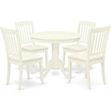 East West Furniture ANDA5-LWH-C Modern Dining Table Set of 5 Round Kitchen Table with Base and 4 Linen Fabric Chairs, 36