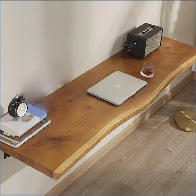 NZBZTUKUWP Massivholz-Klapptisch Mit Unregelmäßiger Kante, 80 cm Breiter Wandtisch Aus Walnussholz, Verbreiterter Stahlrahmen