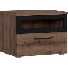 Forte Jacky Bedside Cabinet with 1 Drawer, Wood Composite, Mud Oak Decor Combined with Black, W 52 x H 40.8 x D 41.3 cm