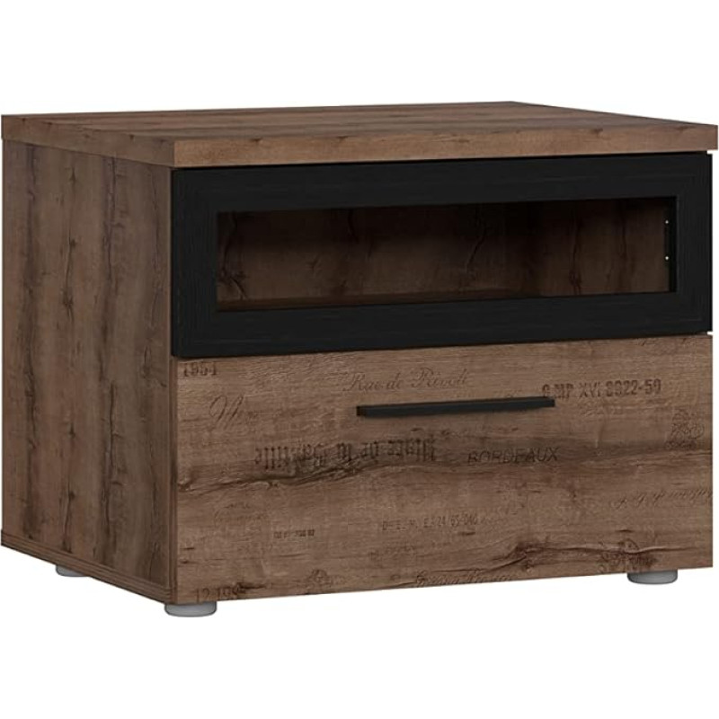 Forte Jacky Bedside Cabinet with 1 Drawer, Wood Composite, Mud Oak Decor Combined with Black, W 52 x H 40.8 x D 41.3 cm