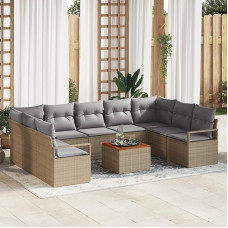Rantry 10-teiliges Garten-Sofa-Set mit Kissen Beige Poly Rattan Akazie Gartenlounge Model3347749