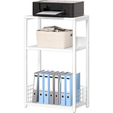 LELELINKY White Side Table, Small Side Table with Storage Shelf, 3 Tier Industrial Bedside Table, Vinyl Record Player Stand, Modern Sofa Bedside Table for Living Room, Bedroom