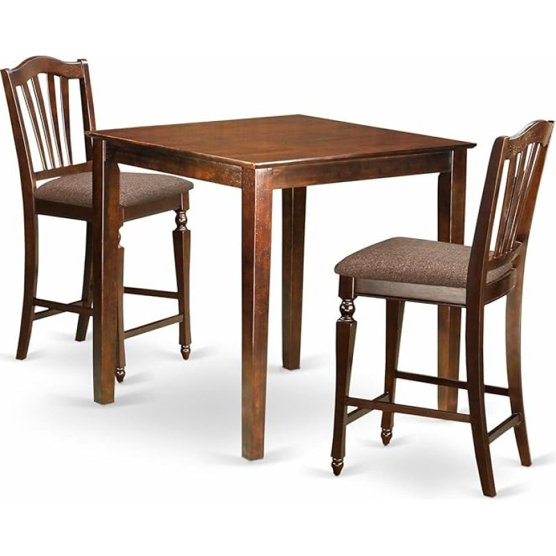 East West Furniture VNCH3-MAH-C 3 Piece Kitchen Counter Height Dining Table Set Includes Square Pub Table and 2 Upholstered Linen Fabric Chairs 36