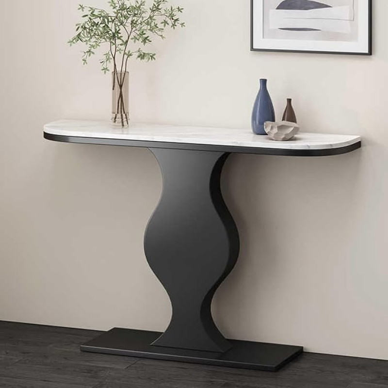 Moderner Eingangstisch, schmaler Konsolen-Sofatisch mit geometrischem Metallfuß, stilvoller Akzenttisch für Foyer, Flur, Wohnzimmer (Schwarz, 120 cm)