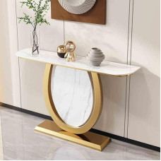 Moderner Eingangstisch – schmaler Konsolen-Sofatisch mit Stauraum, Akzenttisch mit Metallrahmen für Wohnzimmer, Flur, Foyer – stilvolles weißes 59-Zoll-Design