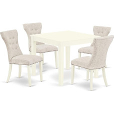 East West Furniture OXGA5-LWH-35 Oxford 5-teiliges Set für 4 Personen, enthält einen quadratischen Küchentisch und 4 Parson-Esszimmerstühle aus Doeskin-Leinenstoff, 91,4 x 91,4 cm