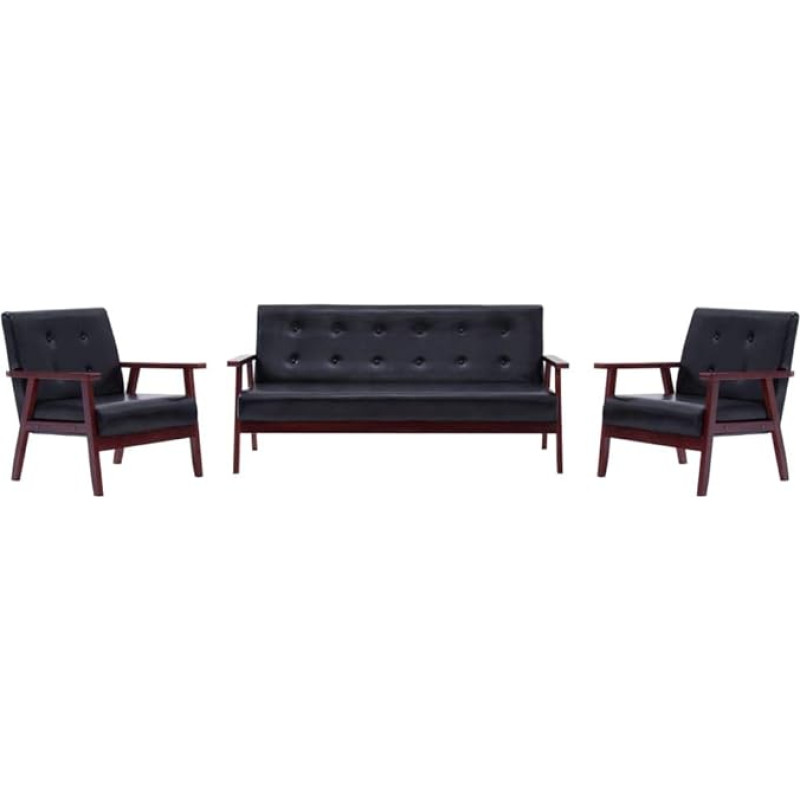 Homgoday 3-Piece Sofa Set Lounge Furniture Garden Sofa Set Sofa Lounge Garden Furniture Set Balcony Sofa Garden Furniture Set Garden Balcony Patio Black Faux Leather