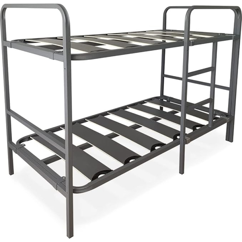 DUÉRMETE ONLINE - Reinforced Bunk Bed Complete with Railing and Metal Ladder 40 x 30 mm with Wide Slats Grey 90 x 190 cm