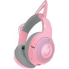 Razer Kraken Kitty V2 BT traadita Bluetooth RGB mängukomplektid helendavate kassikõrvadega (Bluetooth 5.2 mängurežiimiga, TriForce 40 mm juht) Quartz