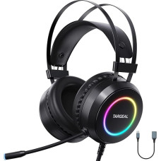 Y-YOPZI Gaming Headset, peakomplekt mikrofoniga, 3D Surround Sound kõrvaklapid, mürasummutus RGB tuled, 7.1 Surround Sound Gaming Headset mikrofoniga, must, Large