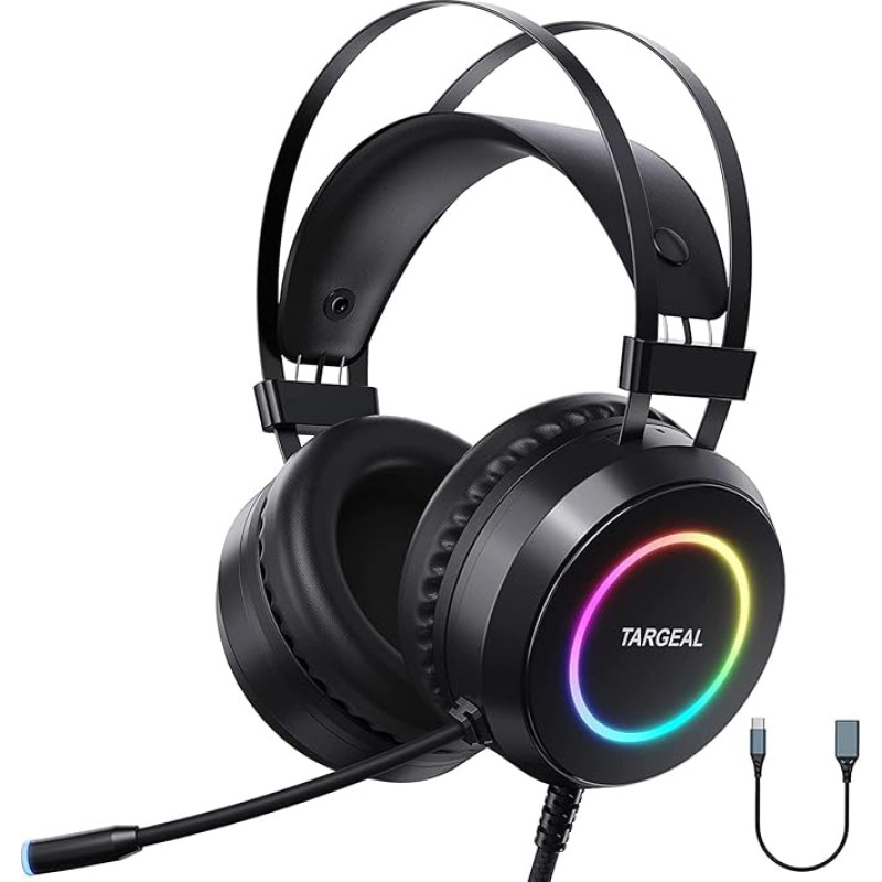 Y-YOPZI Gaming Headset, peakomplekt mikrofoniga, 3D Surround Sound kõrvaklapid, mürasummutus RGB tuled, 7.1 Surround Sound Gaming Headset mikrofoniga, must, Large