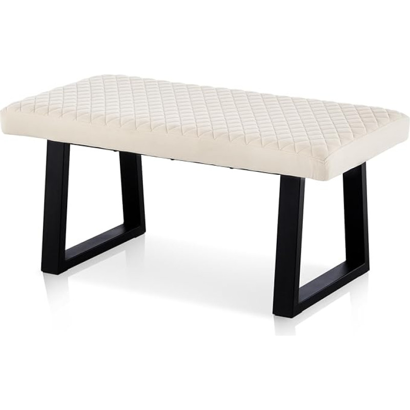 CLIPOP 100 cm Velvet Bench, Upholstered Bench, Metal Legs, Living Room, Bedroom, Hallway, Dining Room (Beige)