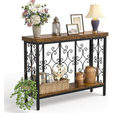 Console Table, 108 cm Industrial Console Table, Narrow Hallway Table, Behind the Sofa Table with 2 Levels Storage Shelf Made of Wood in Rustic Brown for Entrance Table, Living Room, Hallway