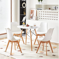 FURNITABLE Round Dining Room Table with 4 White Chairs Dining Room Set for Dining Room Kitchen Living Room