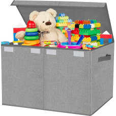 VERONLY Large Toy Box with Lid, Foldable Sturdy Toy Storage Boxes, Baskets for Kids, Boys, Girls, Nursery Playroom, 24.5 x 13 x 16 inches, Linen Grey