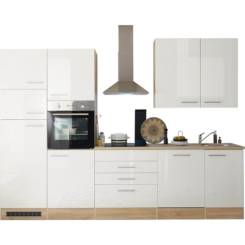 Laurel 84-312-68 Kitchen Unit, High-Gloss White without Appliances, Approx. 310 x 211 x 60 cm