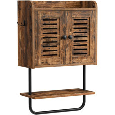 HOOBRO Medicine Cabinet, Bathroom Cabinet, Wall Cabinet for Bathroom, Kitchen Cabinet, Bathroom Cabinet with Shutters and Towel Rail, Adjustable Shelf, 2 Hooks, Vintage Brown and Black EBF46CW01