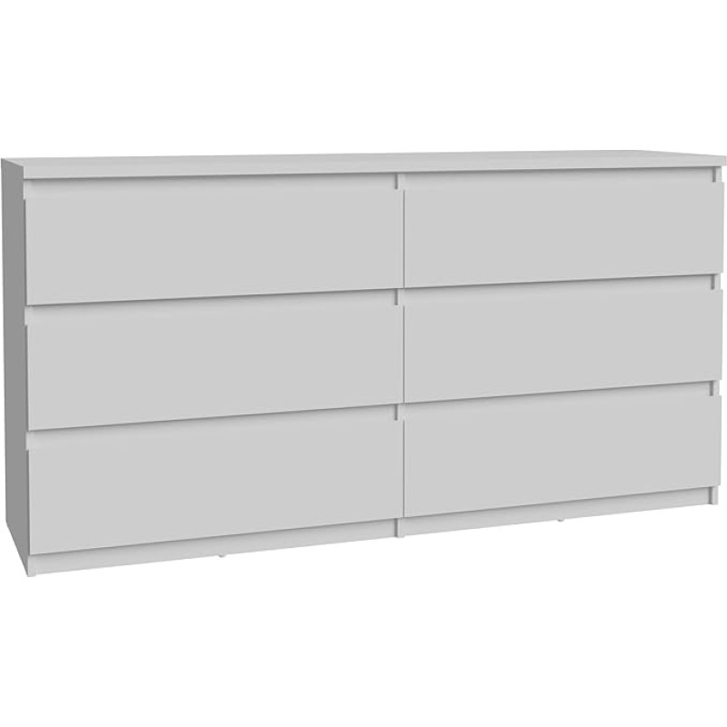 FORTE Chelsea Modern Chest of Drawers 150 160, White Chest of Drawers with 6 Drawers, Modern Sideboard, Bedroom, Living Room, Storage Space, Wood Composite, White, 154 cm Wide x 79.9 cm High x 42.2 cm