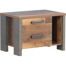 Forte Clif Bedside Table with 2 Drawers, Composite Wood, Vintage Wood / Concrete Look, Dark Grey, 62 x 41.5 x 41.6 cm
