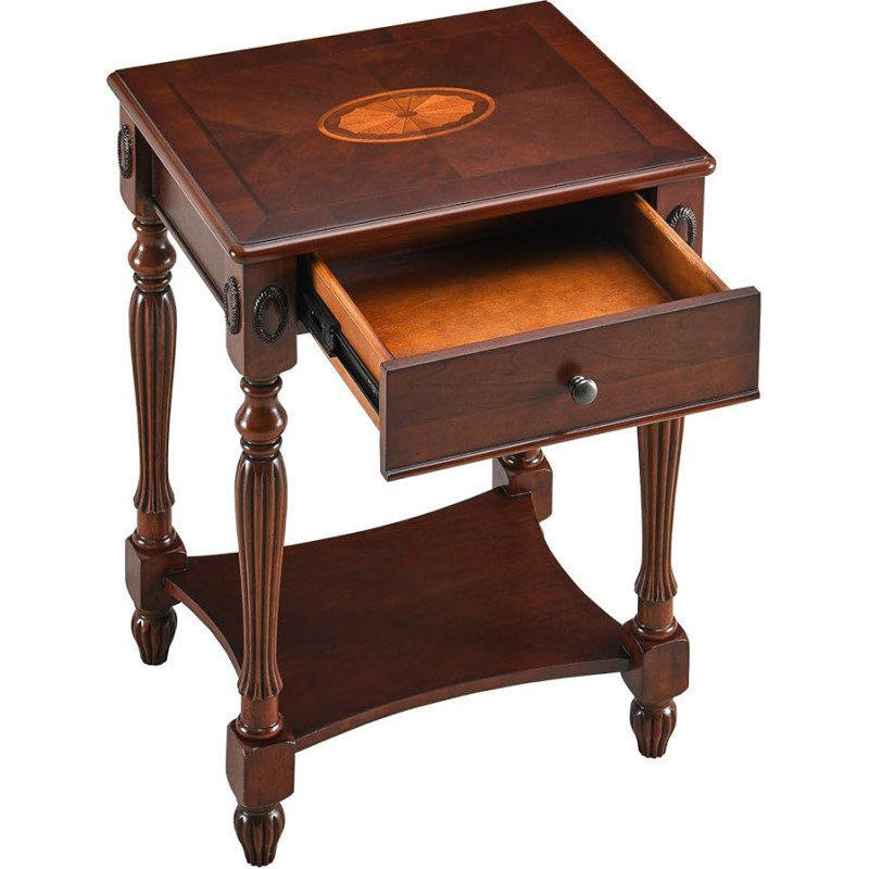 PADMA HOUSE Solid Wood Side Table with Drawer and Shelf, Traditional Side Table, Narrow Telephone Table, Bedside Table, Coffee Table for Living Room, Bedroom, Office, Walnut