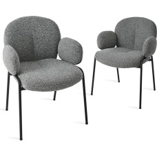 Goeurvant Dining Room Chairs Set of 2 Dark Grey with Armrests - Modern Upholstered Chairs with High Backrest, Metal Frame, Height-Adjustable Feet, Linen Kitchen Chairs for Living Room, Dining Room