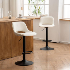 YOUNIKE Bar Stools Set of 2 Bar Chairs Bar Stools Height Adjustable Swivel Chair Kitchen Chairs Counter Chair with Hollow Backrest, High Bar Stools for Bar Counter Kitchen, White